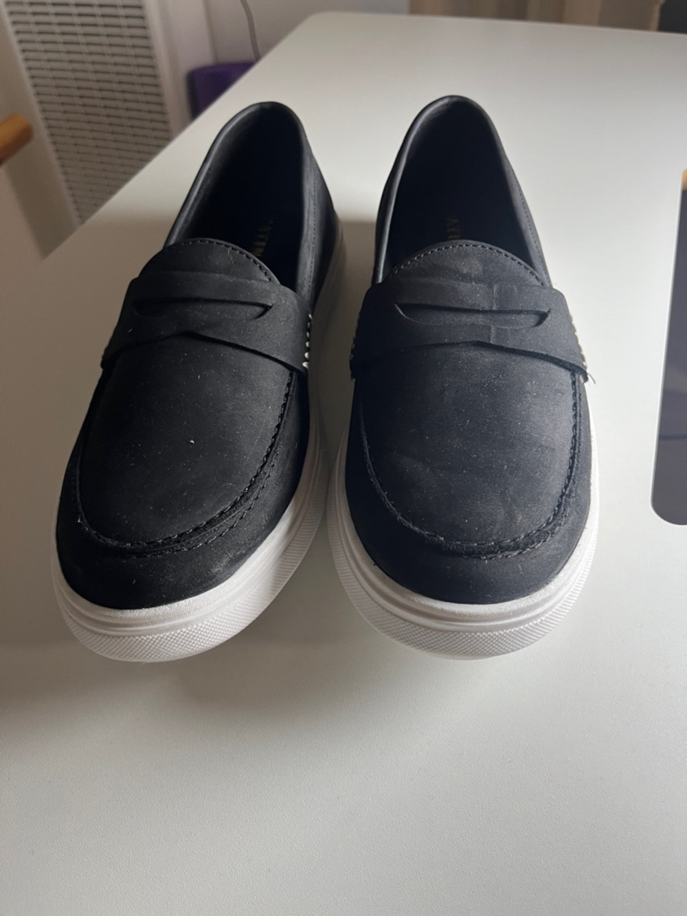 Women's Black Slip-On Loafers with White Platform Sole